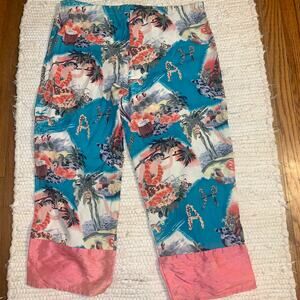 NEVER WORN VINTAGE RAYON HAWAIIAN PRINT CAPRI CROPPED PANTS S